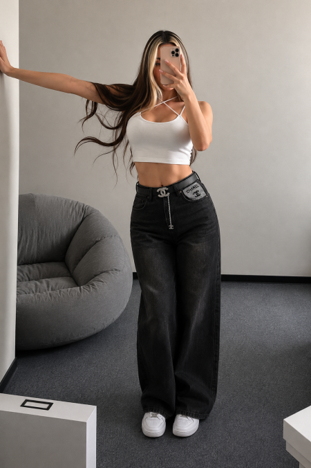 بنطلون CHANEL 🫰 شامل قشاط الشركة