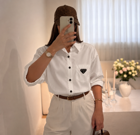 قميص Prada 🤍 بجيبة / أوڤر سايز