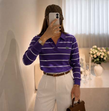 بلوز Lacoste 🐊 مخطط بقبة